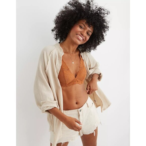 aerie Tops - Aerie Gauze Boho Tunic Button Down Distressed Pool To Party Cream Size M